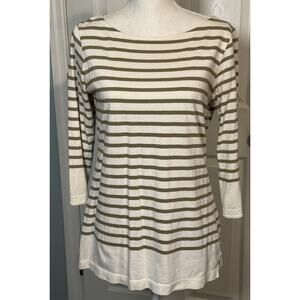 Gap Body White/Biege Striped 3/4 Sleeve 100% Cotton Tee, Medium